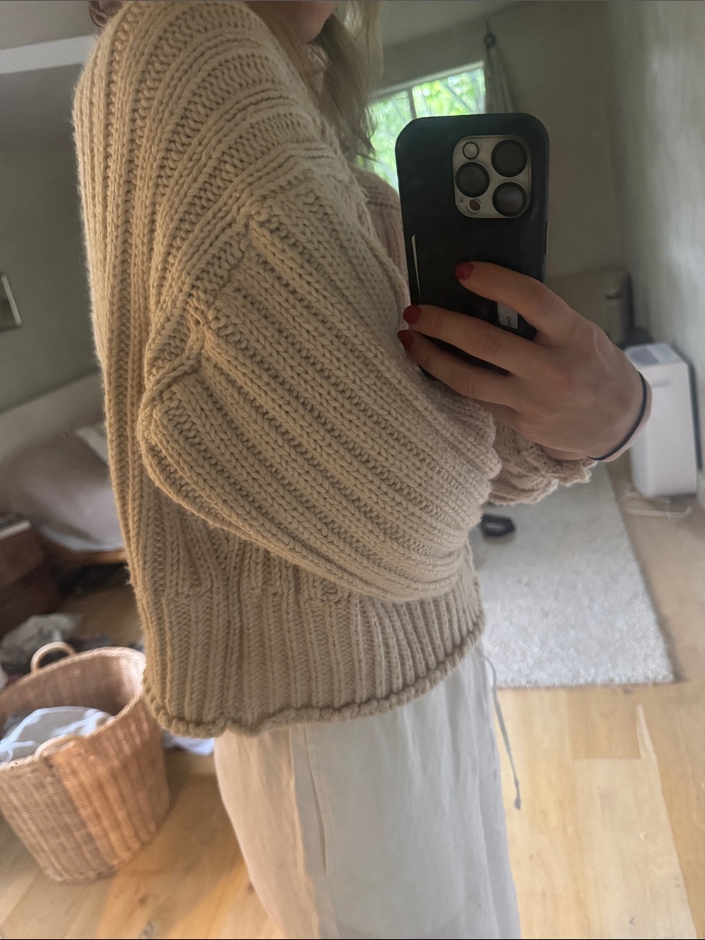 H&M Neutral Cream Ribbed Crewneck Sweater